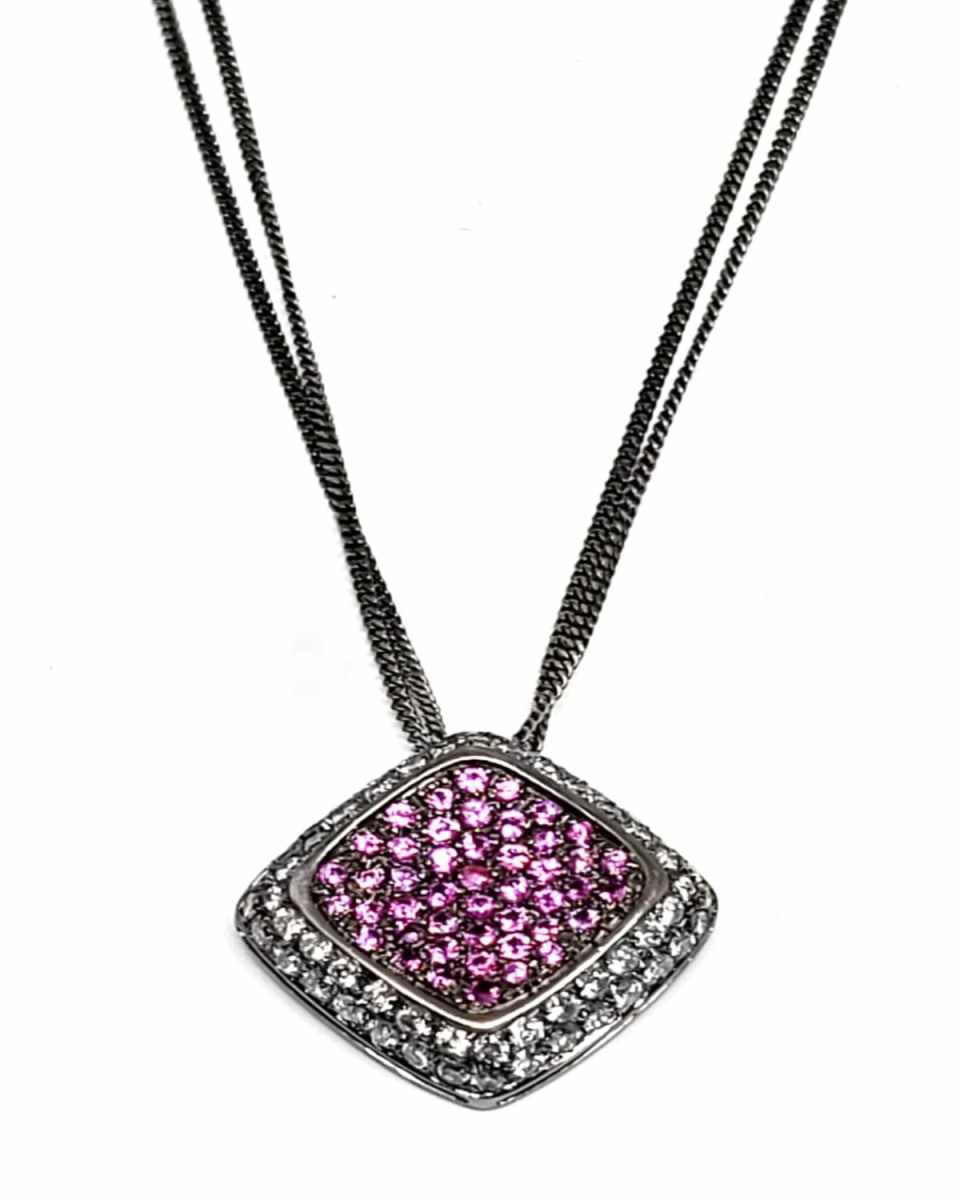 18K White Gold Pink Sapphire and Diamond Pendant Necklace